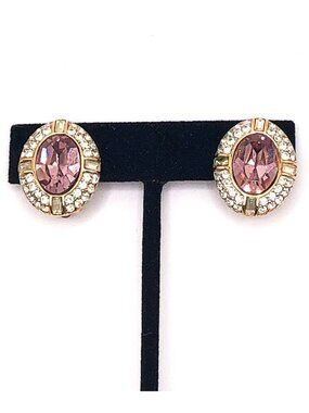 Givenchy Paris New York Pink Crystal Halo Clip-On Earrings Vintage